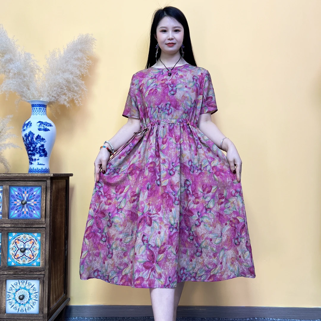 夏季新款中老年妈妈连衣裙时尚百搭A字长款大裙摆1