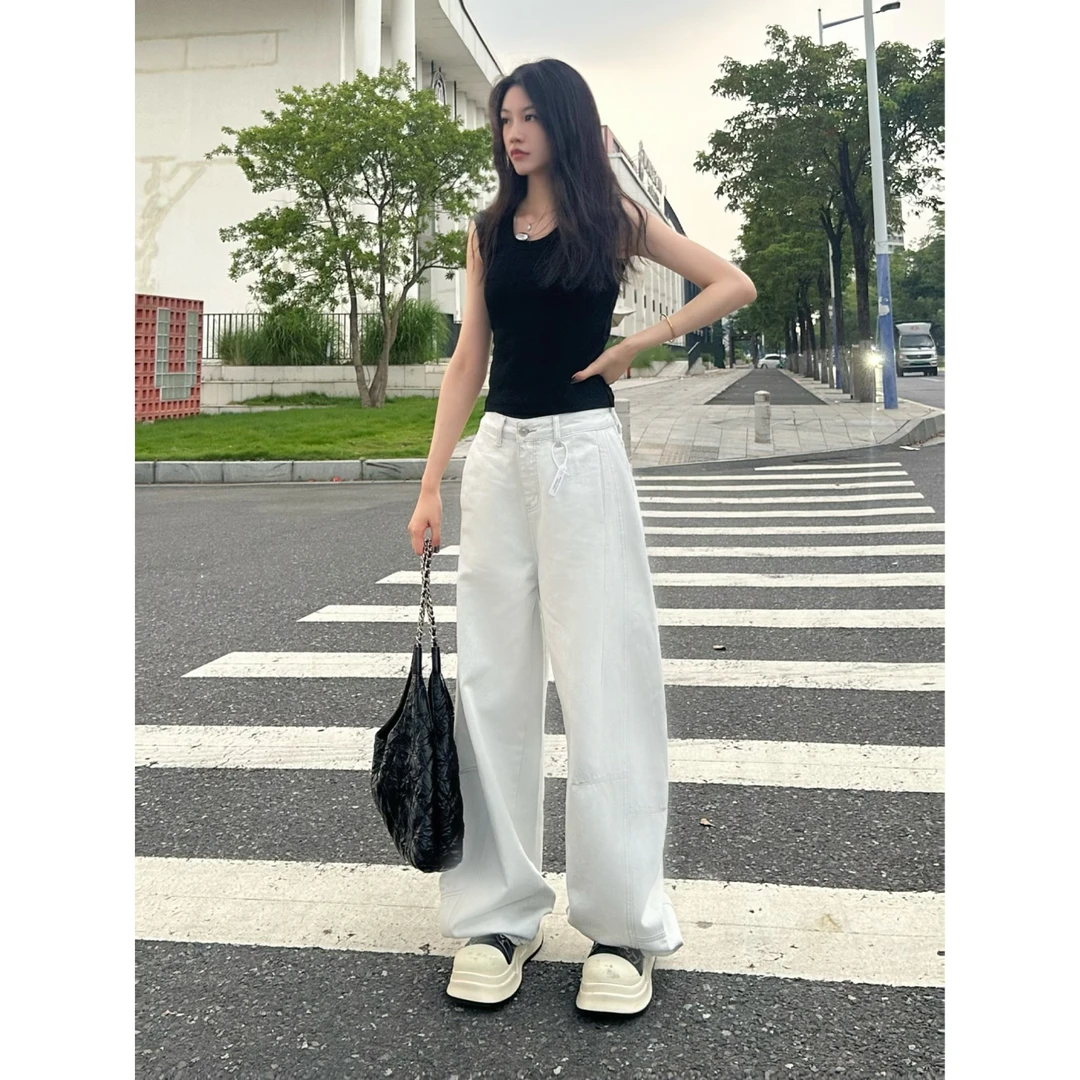 【首播直降1??元】夏季新款中高腰薄款长裤白色弯刀阔腿裤牛仔裤