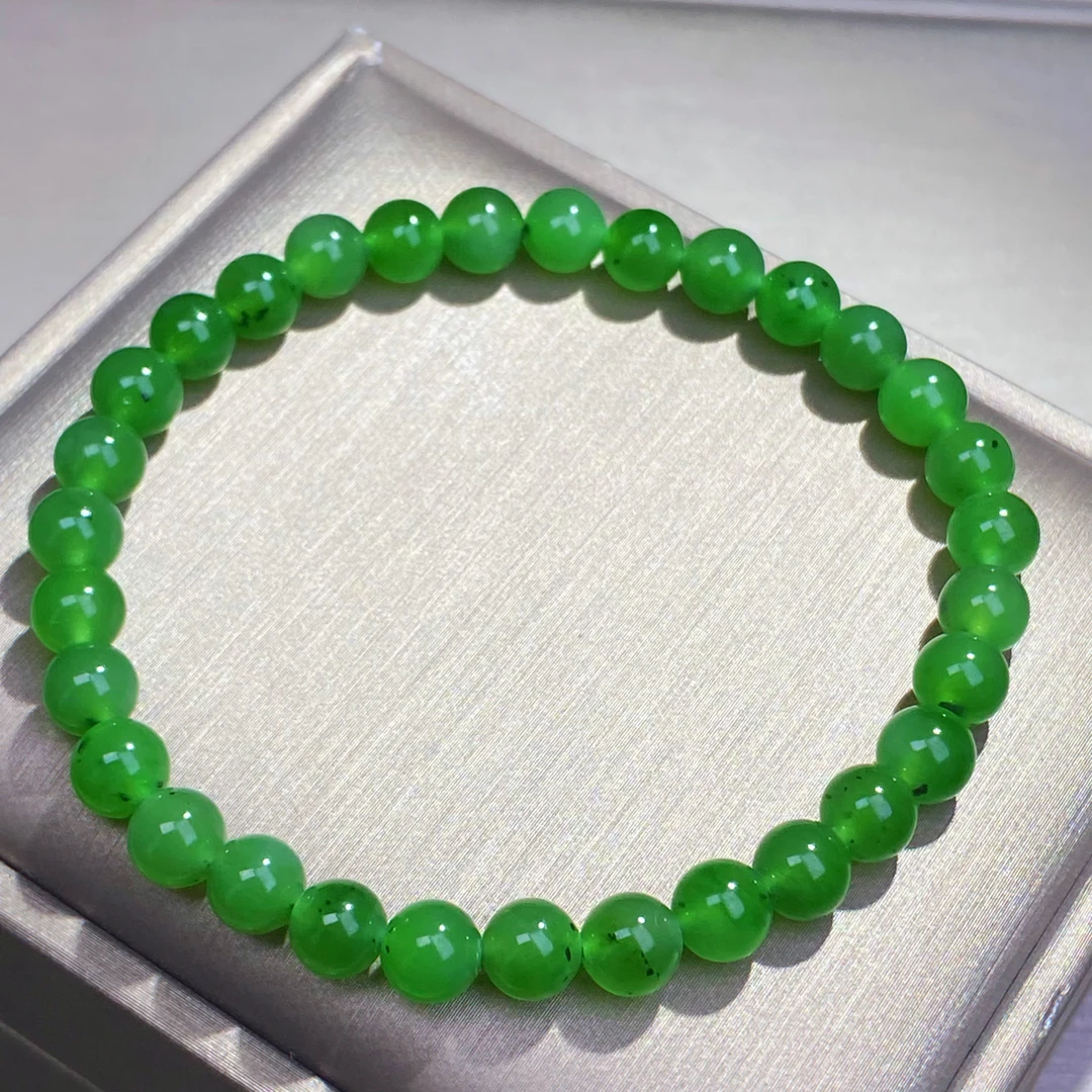 天然和田玉碧玉阳绿约6mm手链素单圈手串百搭经典小首饰女@0033