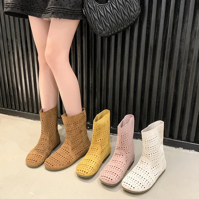 平底潮流镂空凉靴子女2025夏季新款英伦风百搭薄款勃肯短靴洞洞鞋
