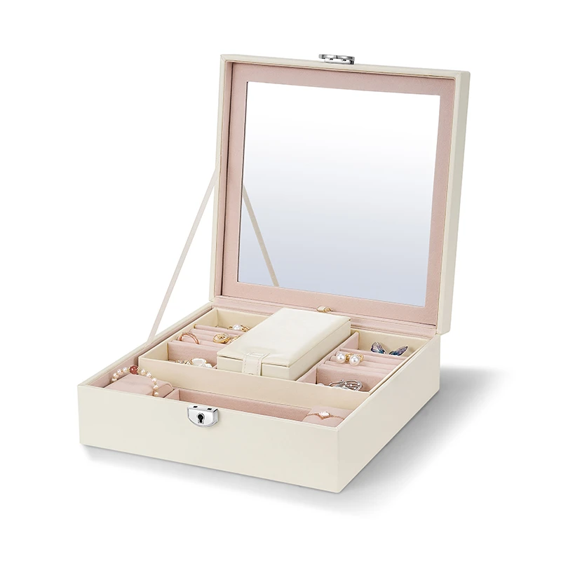 首饰盒/箱 欧式轻奢PU饰品首饰盒便携手饰耳饰项链整理收纳储物盒