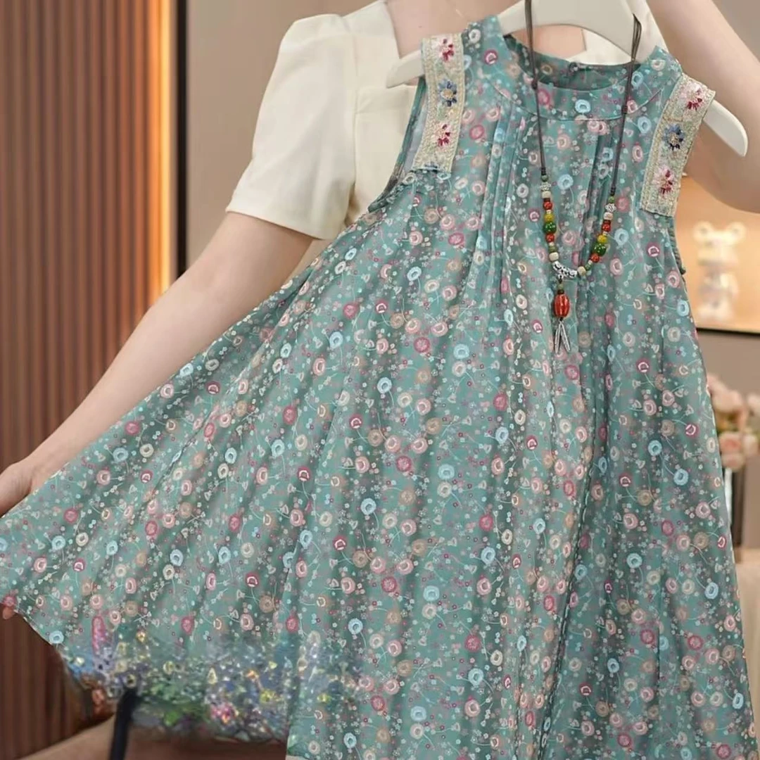 女童夏季波西米亚风连衣裙洋气儿童新款无袖公主2025中大童童装