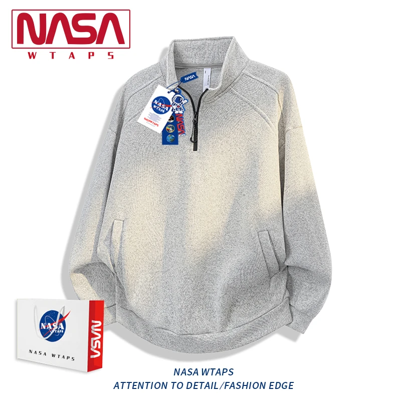 NASA WTAPS普解构半拉链卫衣男款春秋季潮牌宽松cleanfit套头上衣