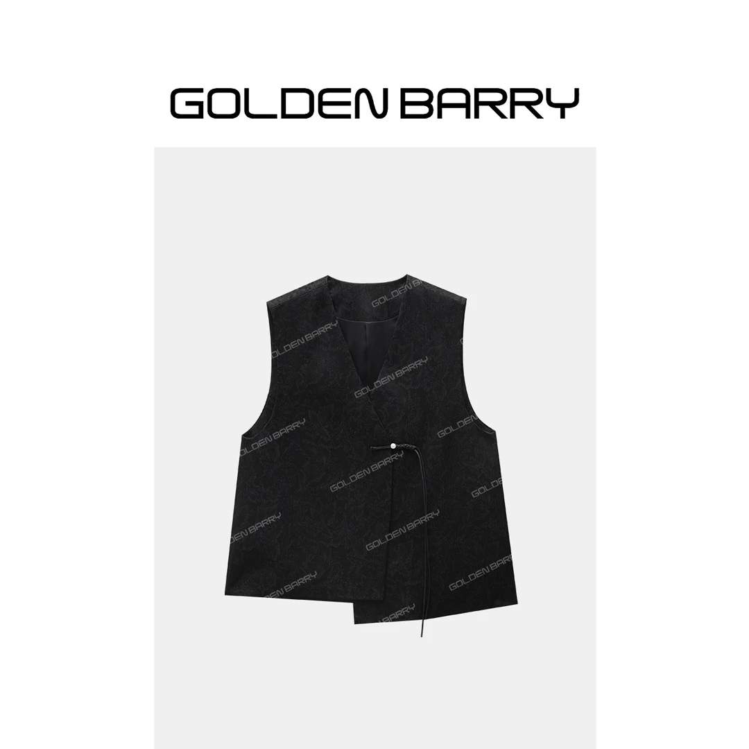 GOLDENBARRY|123169时尚V领国风提花马甲