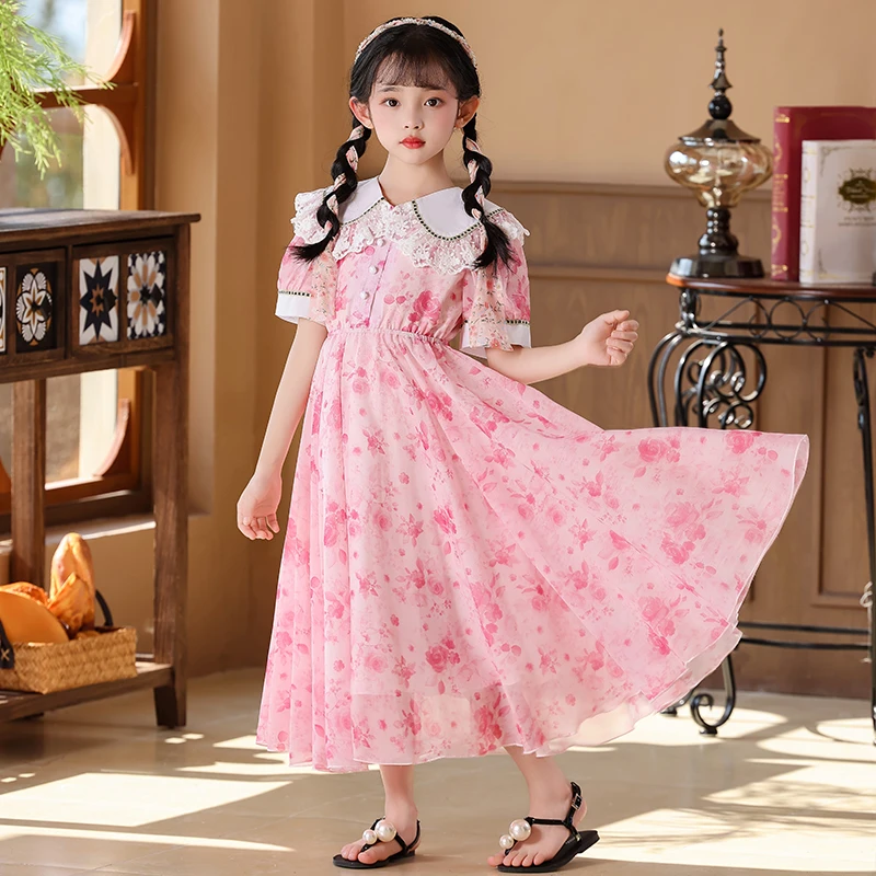 女童夏季碎花雪纺连衣裙小女孩洋气显瘦气质田园风中大童仙女裙子