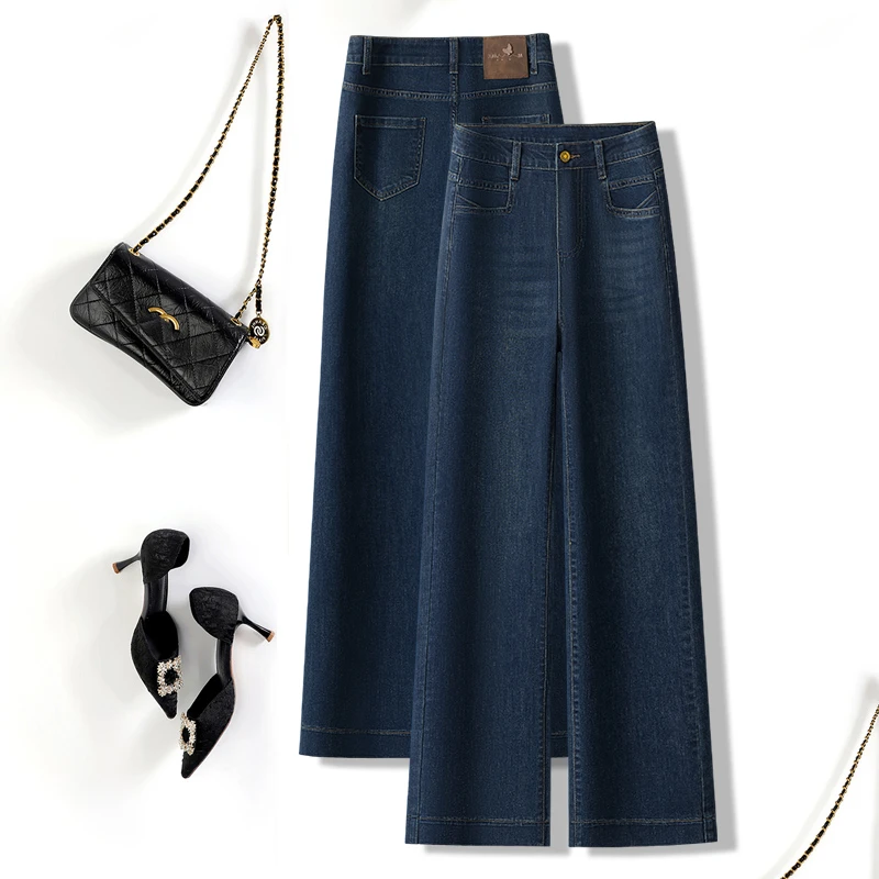 窄版阔腿牛仔裤女高腰秋冬2025新款宽松加绒加厚小个子九分直筒裤