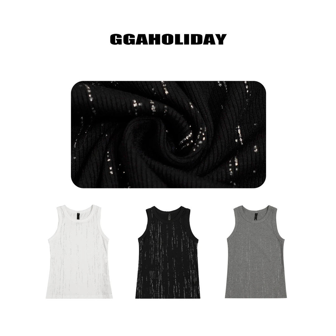 25N夏季新款轻奢高级感美式街头复古运动烫钻圆领上衣背心-152227