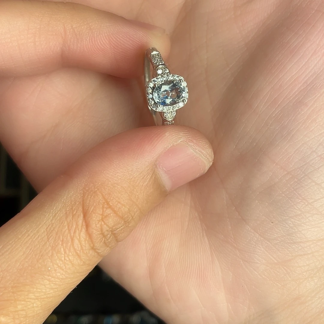 海蓝宝石戒指银S925镶嵌歪****r拍三份