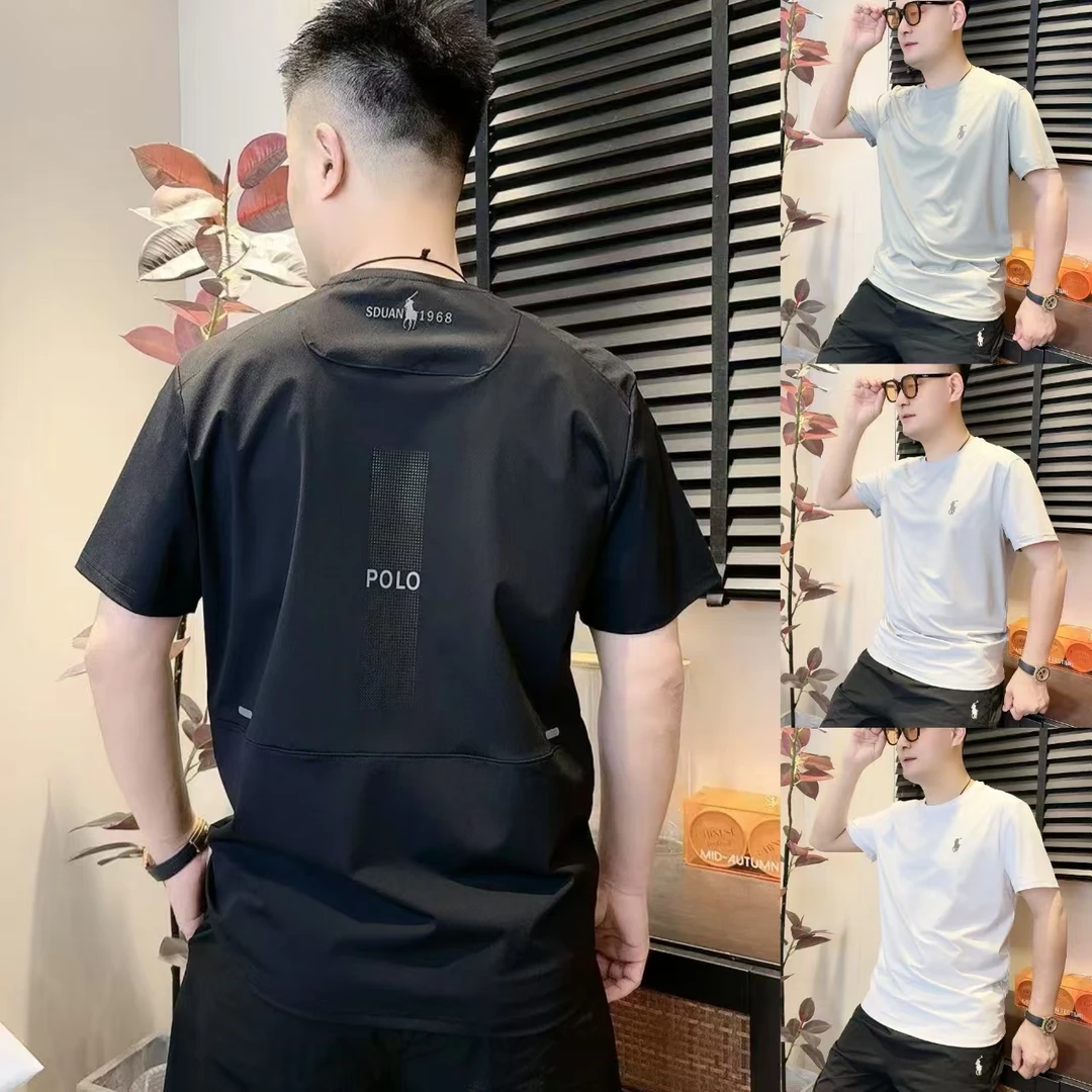 男士夏季修身T恤速干时尚圆领印花潮流百搭短袖休闲轻奢痞帅男装