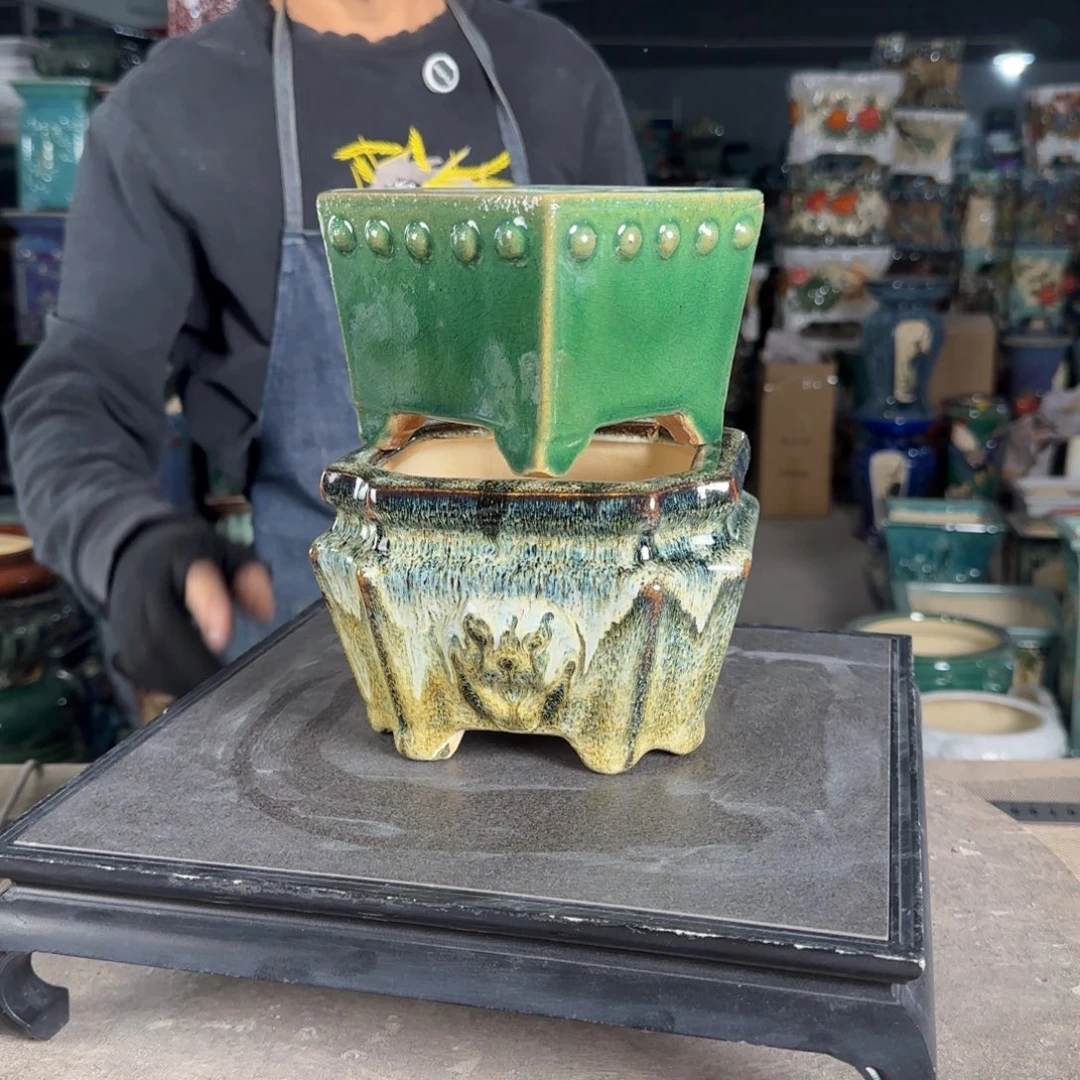 一风堂石湾花盆。高温裂 瑕疵