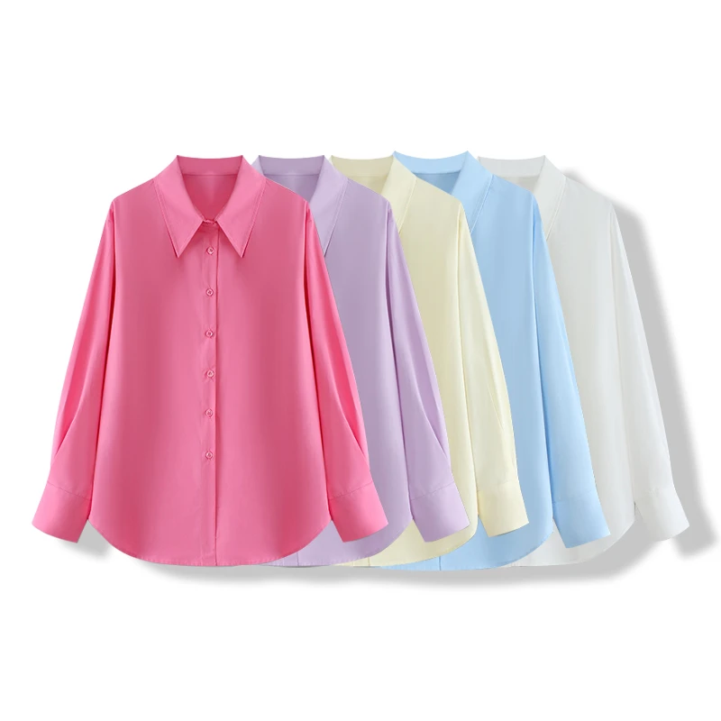 【马卡龙色系】立裁休闲百搭翻领长袖衬衫
