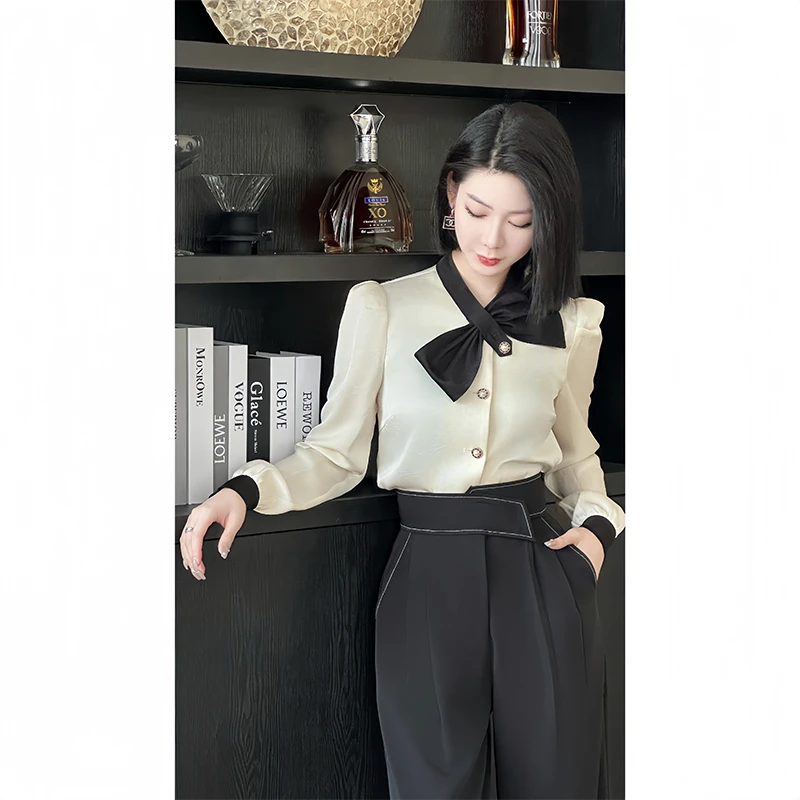 〈纪朵研〉1381时尚法式小众蝴蝶结百搭轻奢通勤长袖显瘦套装