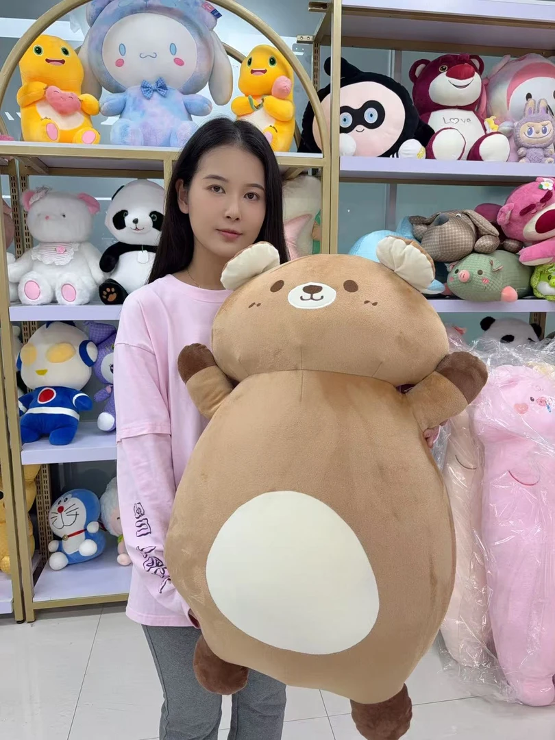 卡通胖胖抱枕小熊棕色50厘米毛绒玩具公仔睡觉抱枕长条可爱布娃娃