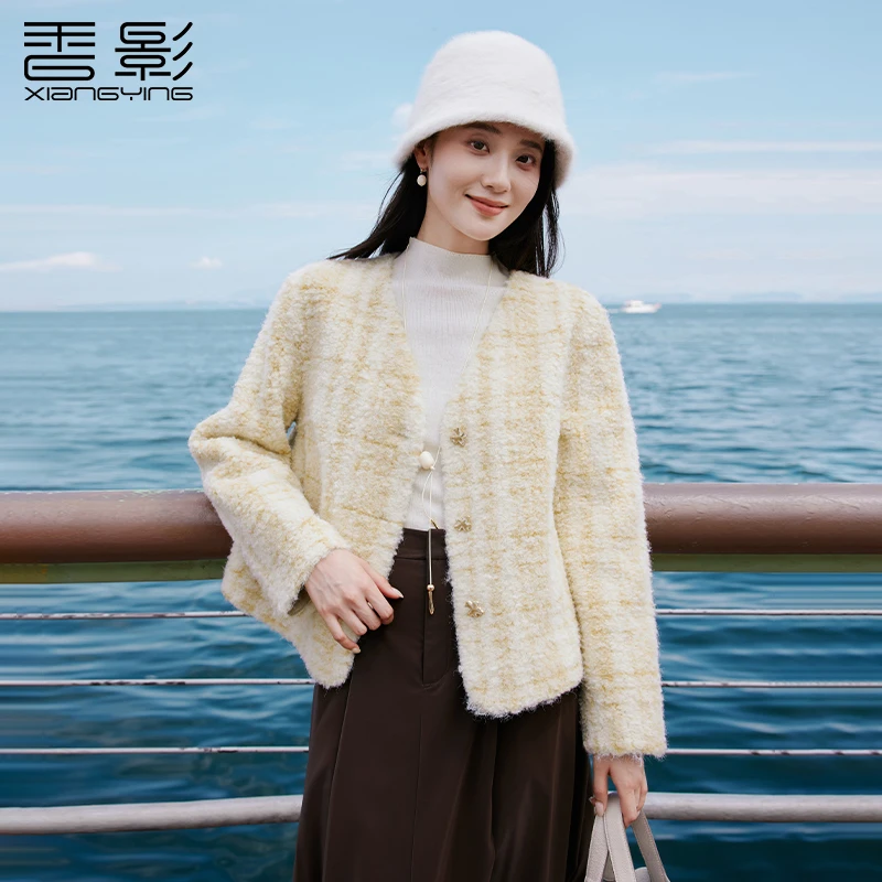 【籽言专属】P65W611短外套【香草奶黄】香影小香风毛毛外套女冬