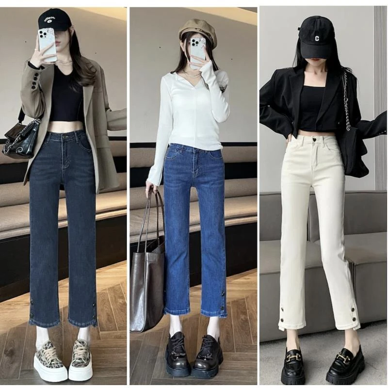 9968春季新款高弹八分九分显瘦牛仔裤高弹女烟管裤子直筒百搭