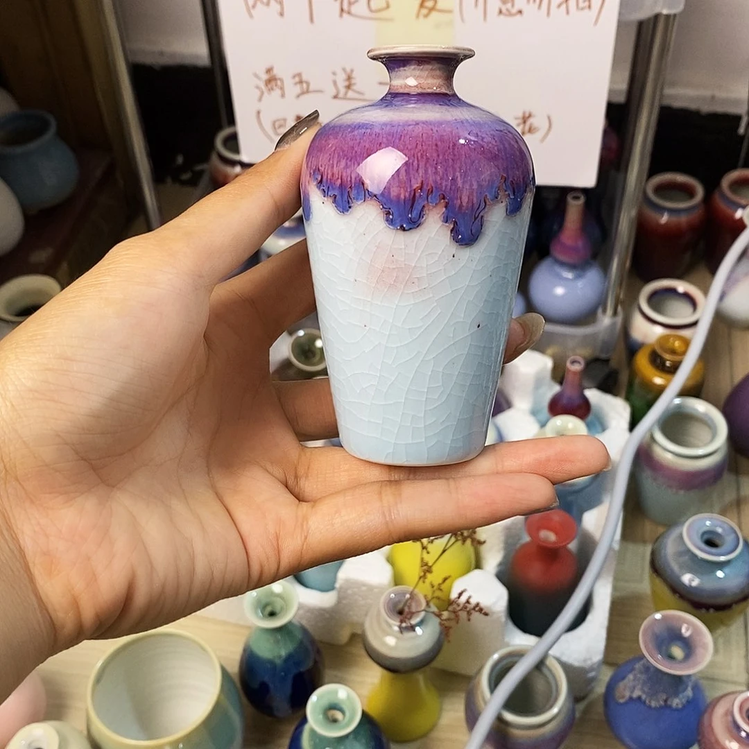 摆件巴掌大不插花景德镇高温陶瓷小花器