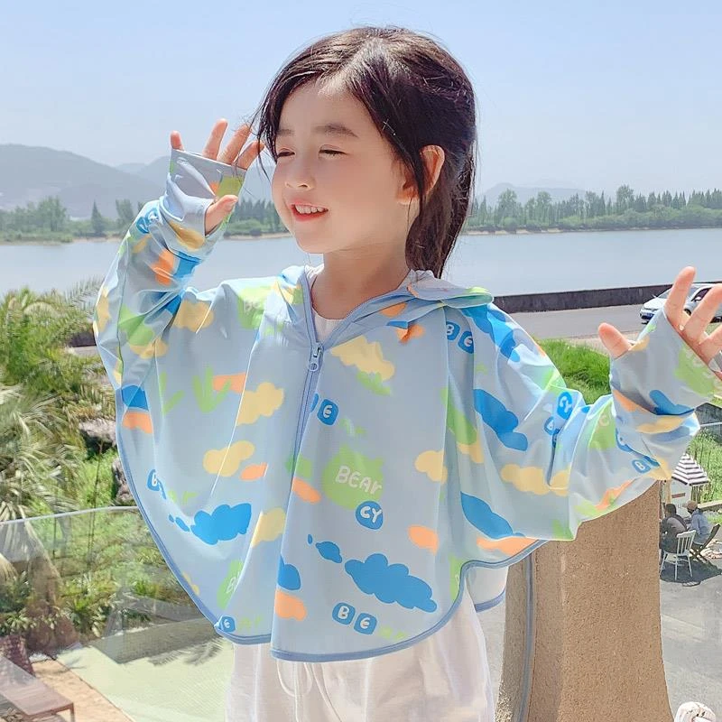儿童防晒衣男女童沙滩速干夏季薄款透气凉感冰丝宝宝斗篷防晒服