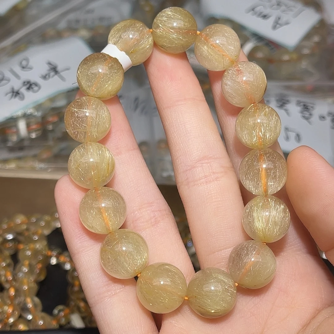 女***若未镶嵌手链水晶金发晶12.8mm