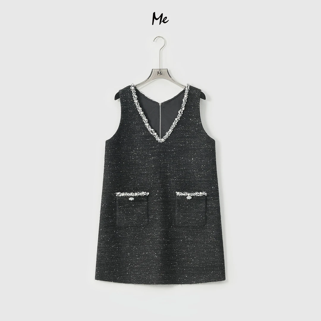 ME【星河小香背心裙】星空粗花呢手缝贝珠时尚千金连衣裙MESA3706