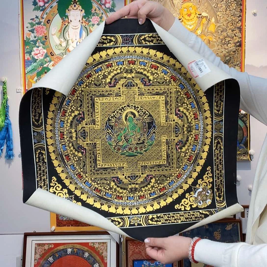 卷轴画纯手绘唐卡绿度坦诚50厘米左右