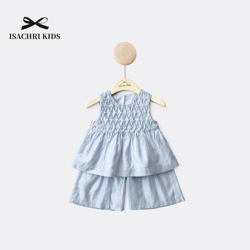 晶晶家【现发】珍珠女童度假风套装夏季背心阔腿裤两件套宝宝 IS550