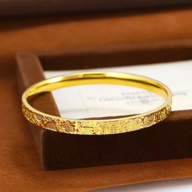 铜合金手镯 百福碎碎冰实心高定款里外一色不掉色