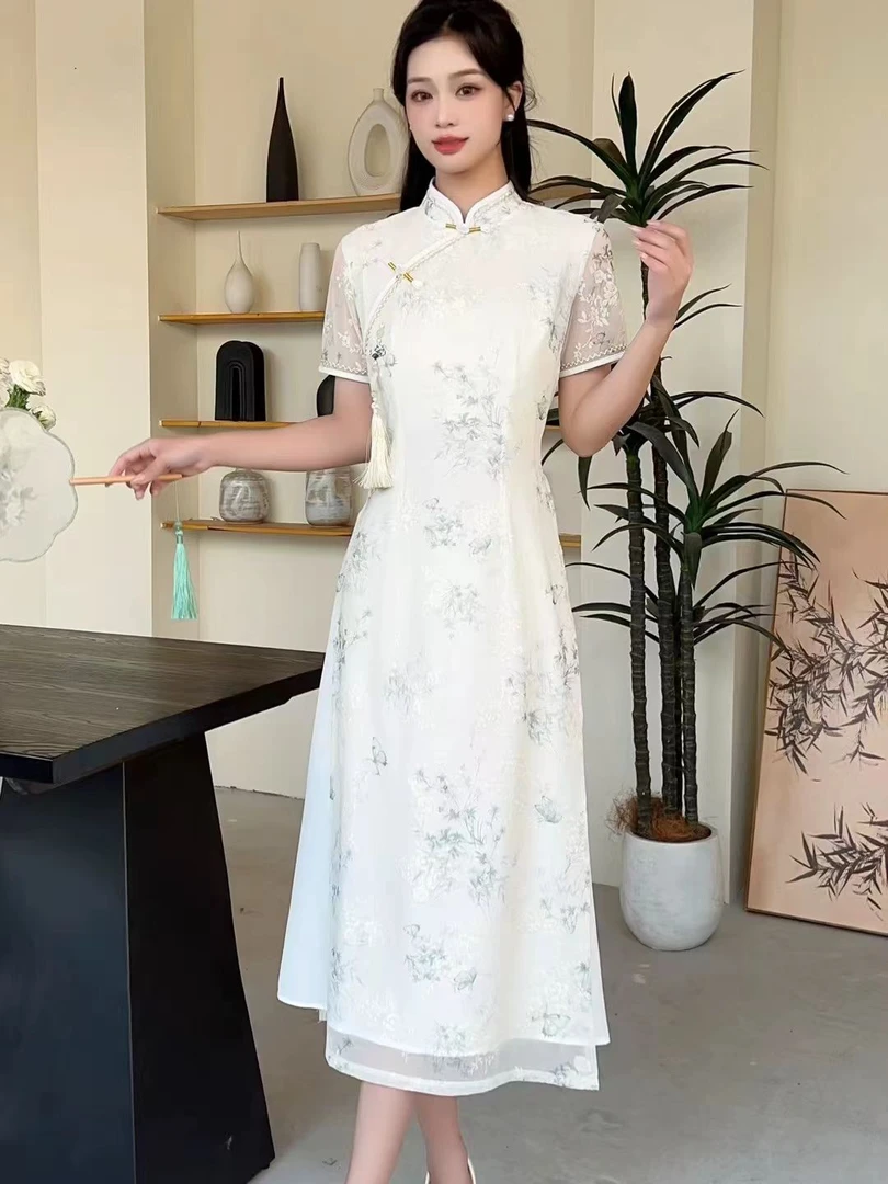 新中式改良旗袍女2025新款夏季年轻旗袍裙少女短袖连衣裙HJ-2047