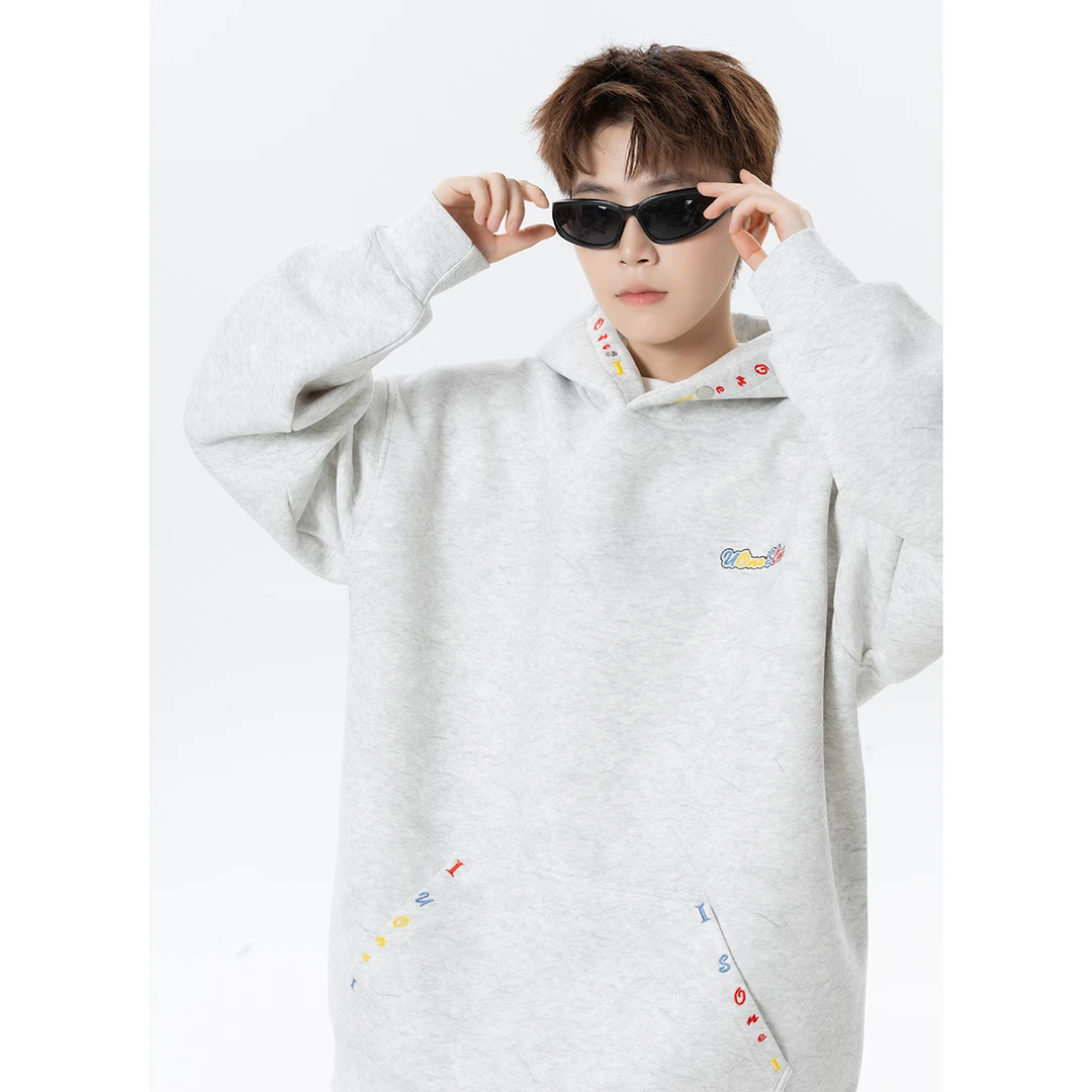 美式重磅刺绣连帽卫衣男潮牌cleanfit设计外套新款宽松休闲套头衫