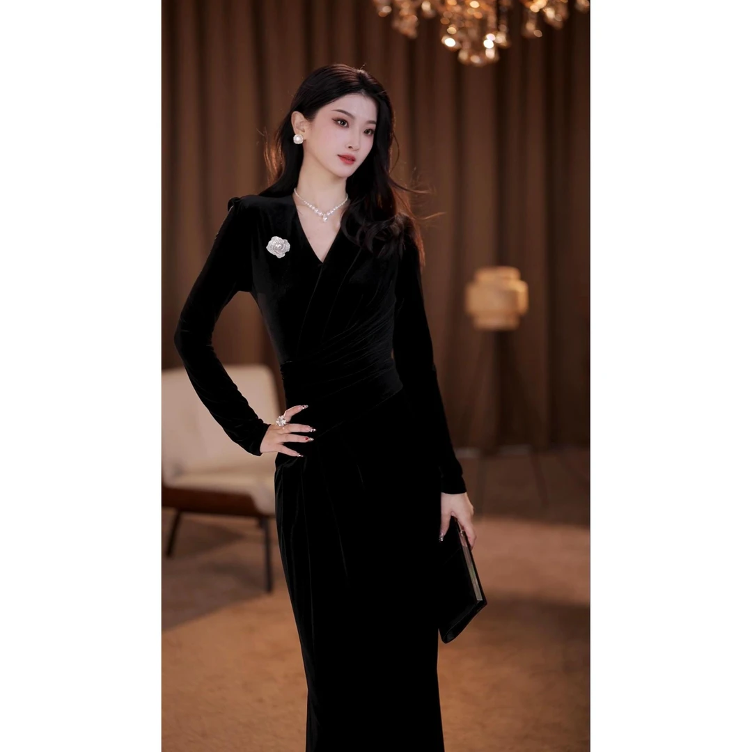 【鹭瑶】秋冬季新款法式气质收腰显瘦鱼尾连衣裙-YL11077