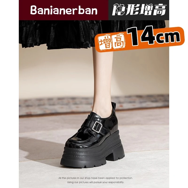 厚底黑色小皮鞋女真皮新款英伦风百搭英伦风小英伦风小皮鞋厚底