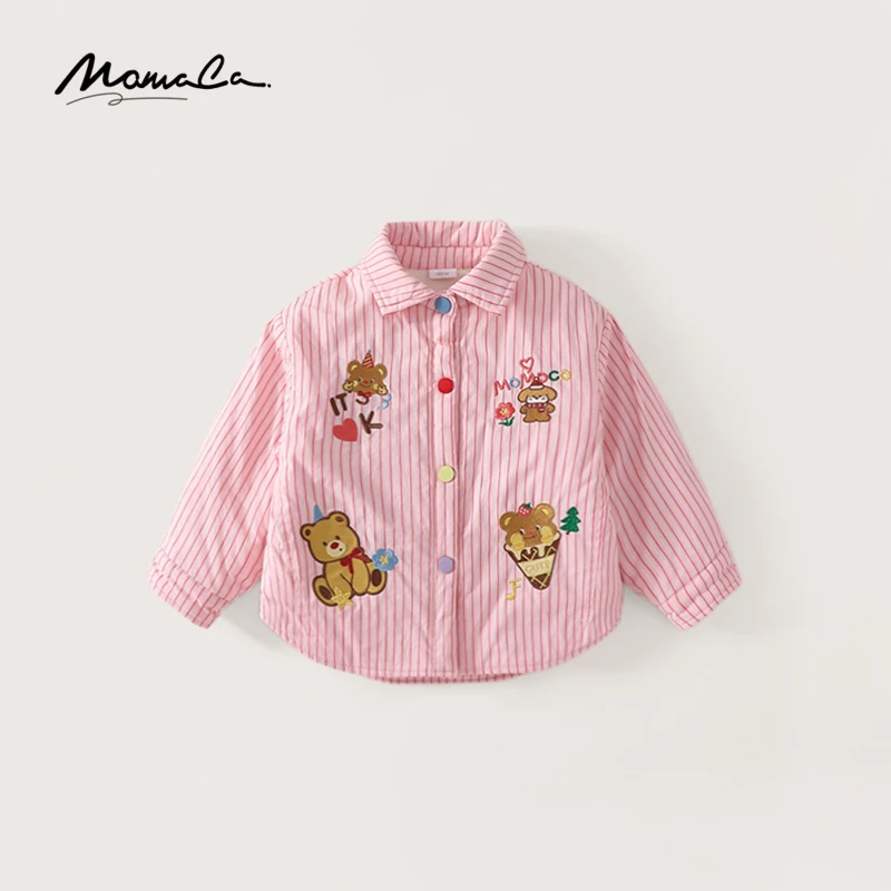 MOMOCO冬季新款时尚可爱女童条纹绣棉衬衫75880125007