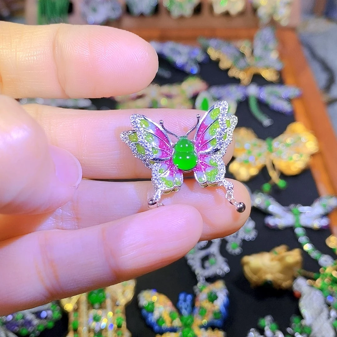 吊坠(不含链)银S925镶嵌翡翠