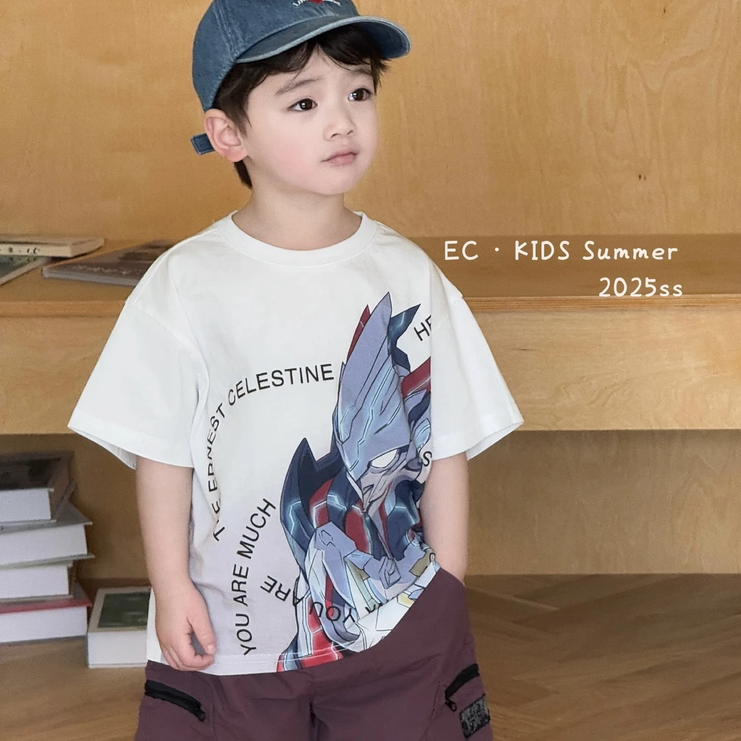 潮牌童装宝宝夏季T恤新款儿童纯棉短袖男童机甲t韩版上衣圆领夏装