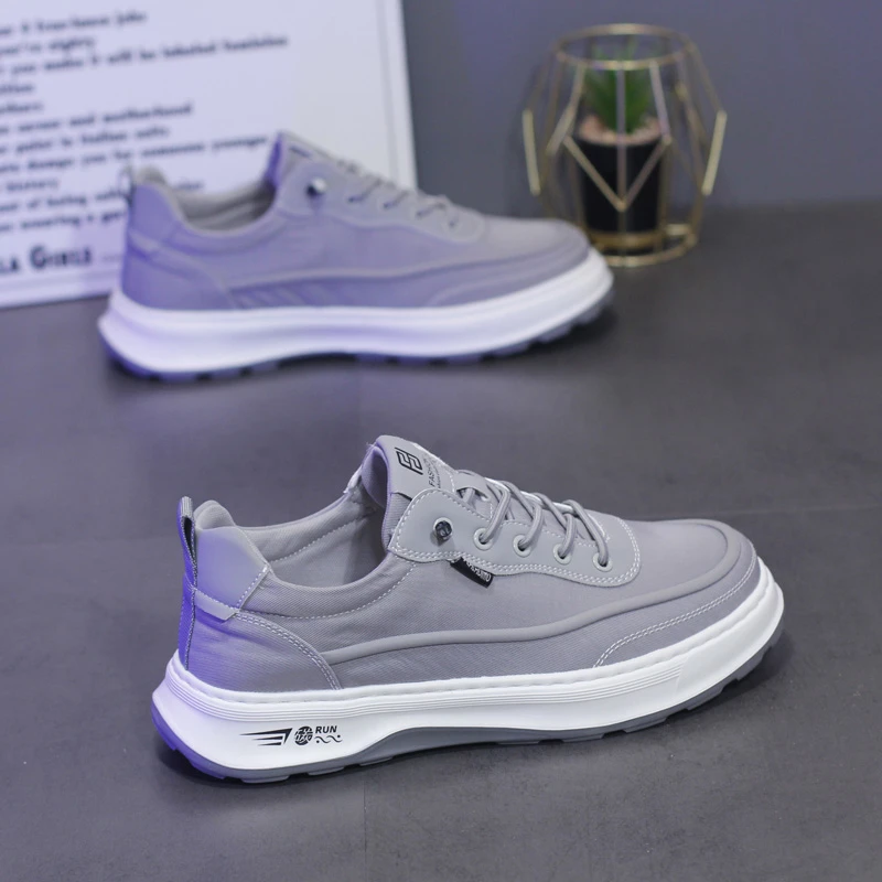 春季新款男士速干布面透气休闲鞋松紧带套脚板鞋轻便软底运动鞋