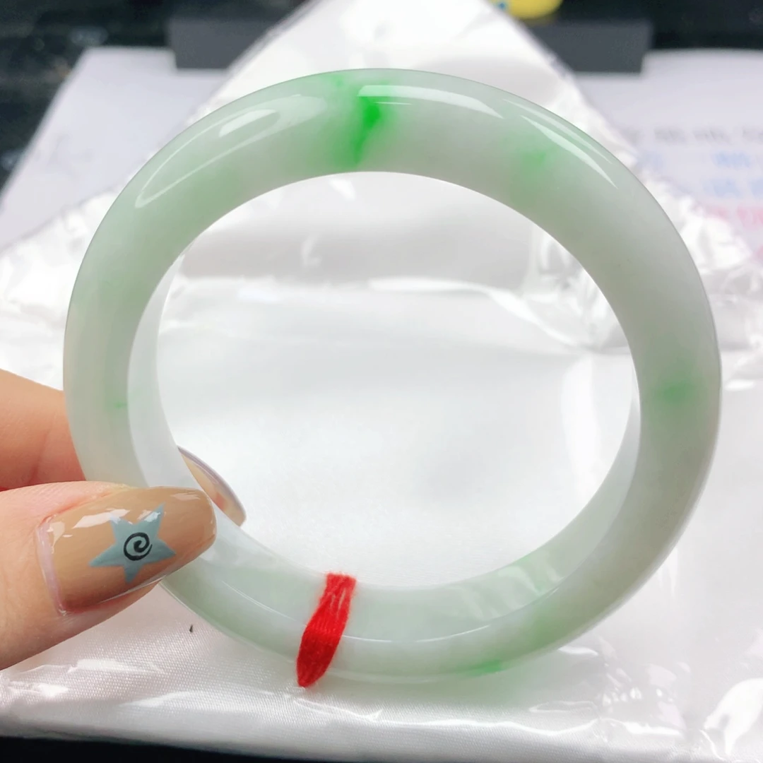 翡翠未镶嵌手镯翡翠57.7白底青飘阳绿正圈