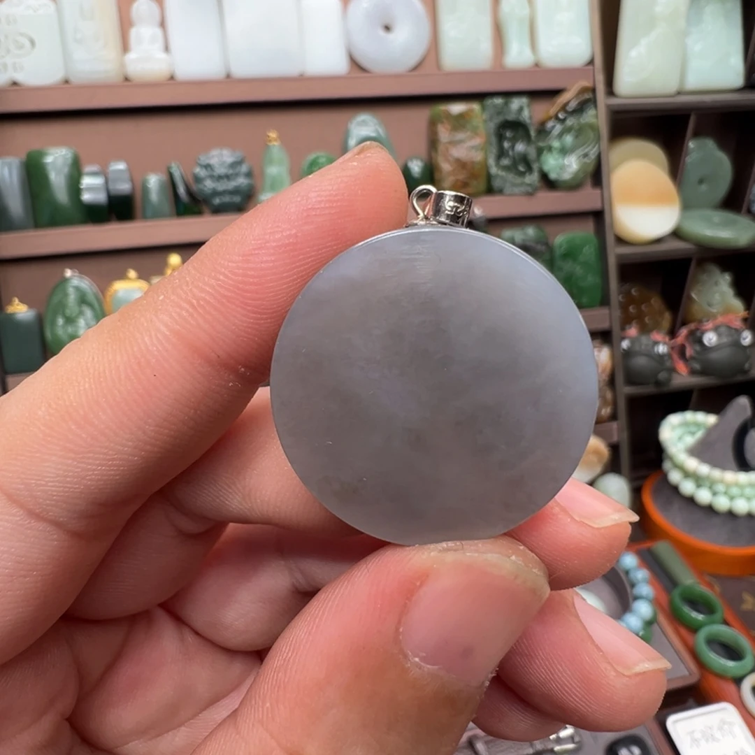 和田玉银S925镶嵌颈饰蓝调烟紫意境小地球圆无事牌