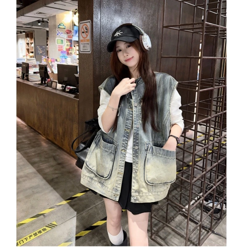 早秋复古3d立体口袋马甲洋气气质百搭宽松无袖外套机车马甲0071