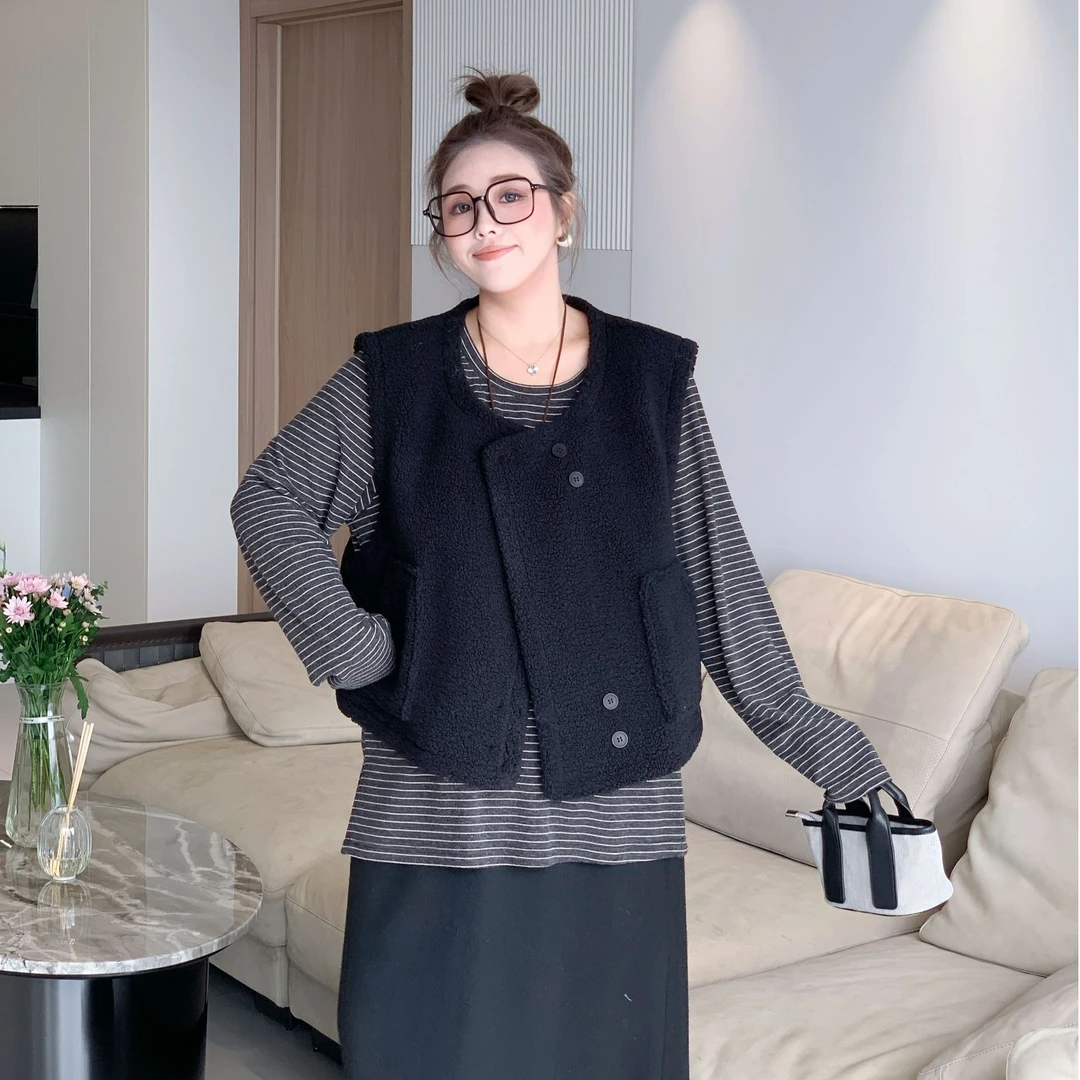 媛子大码秋冬新款韩版马甲百搭洋气胖mm遮肉显瘦高级感叠穿马夹