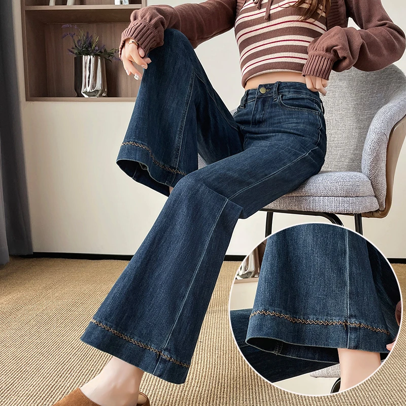 蜜蜜穿搭复古八分微喇牛仔裤女2025冬季新款高腰小个子马蹄喇叭裤