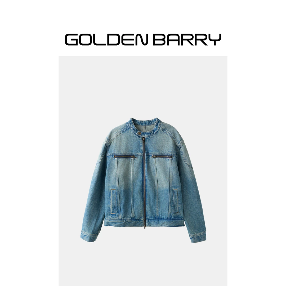 GOLDENBARRY| 120106男士美式复古圆领牛仔外套