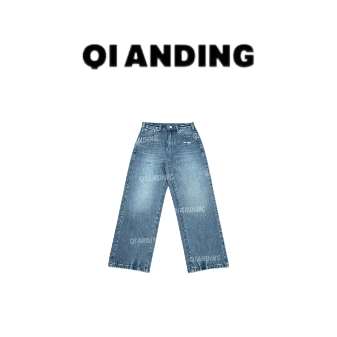 【QIANDING】土耳其面料水洗磨白牛仔裤A25323