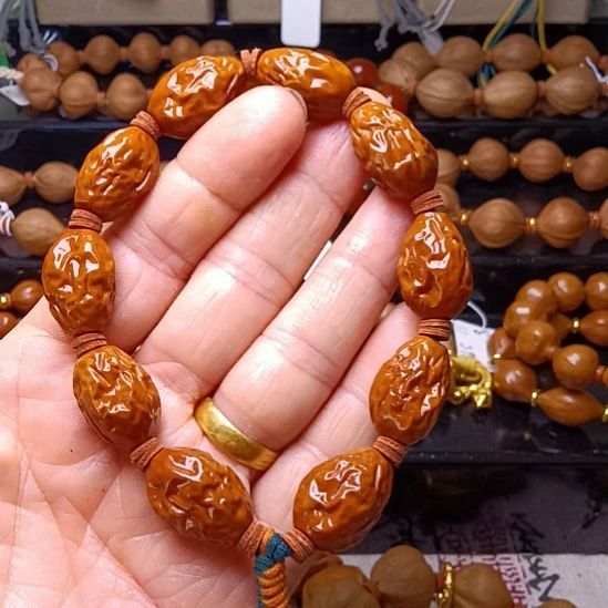 橄榄核手串/手链橄榄核手串三花铁核鸡血红老料雕刻大枣1.4