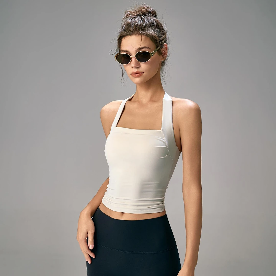 LULUISSUE女士夏季运动挂脖美背防晃健身服瑜伽背心用于普拉提和