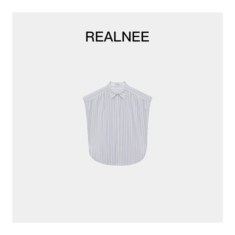 REALNEE【海边遐想】长绒棉条纹衬衫小清新极简随性穿搭03477