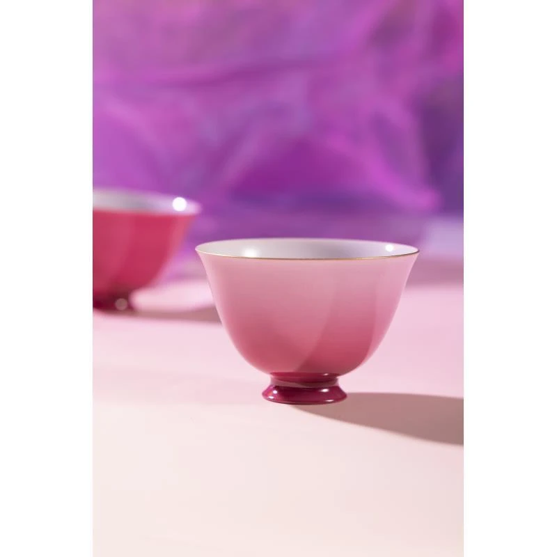 合吾  胭脂红撩花撇口对杯  茶道手作纯手工饮茶手作银HWDZ2782