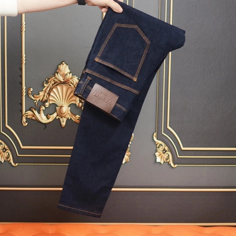 【2026新品】秋冬抓绒保暖丹宁蓝原色九分牛仔裤男士修身小脚休闲裤