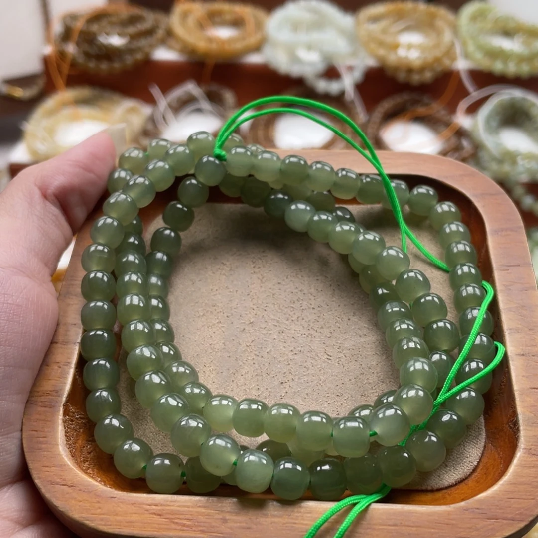 和田玉未镶嵌毛衣链珠串6*7mm