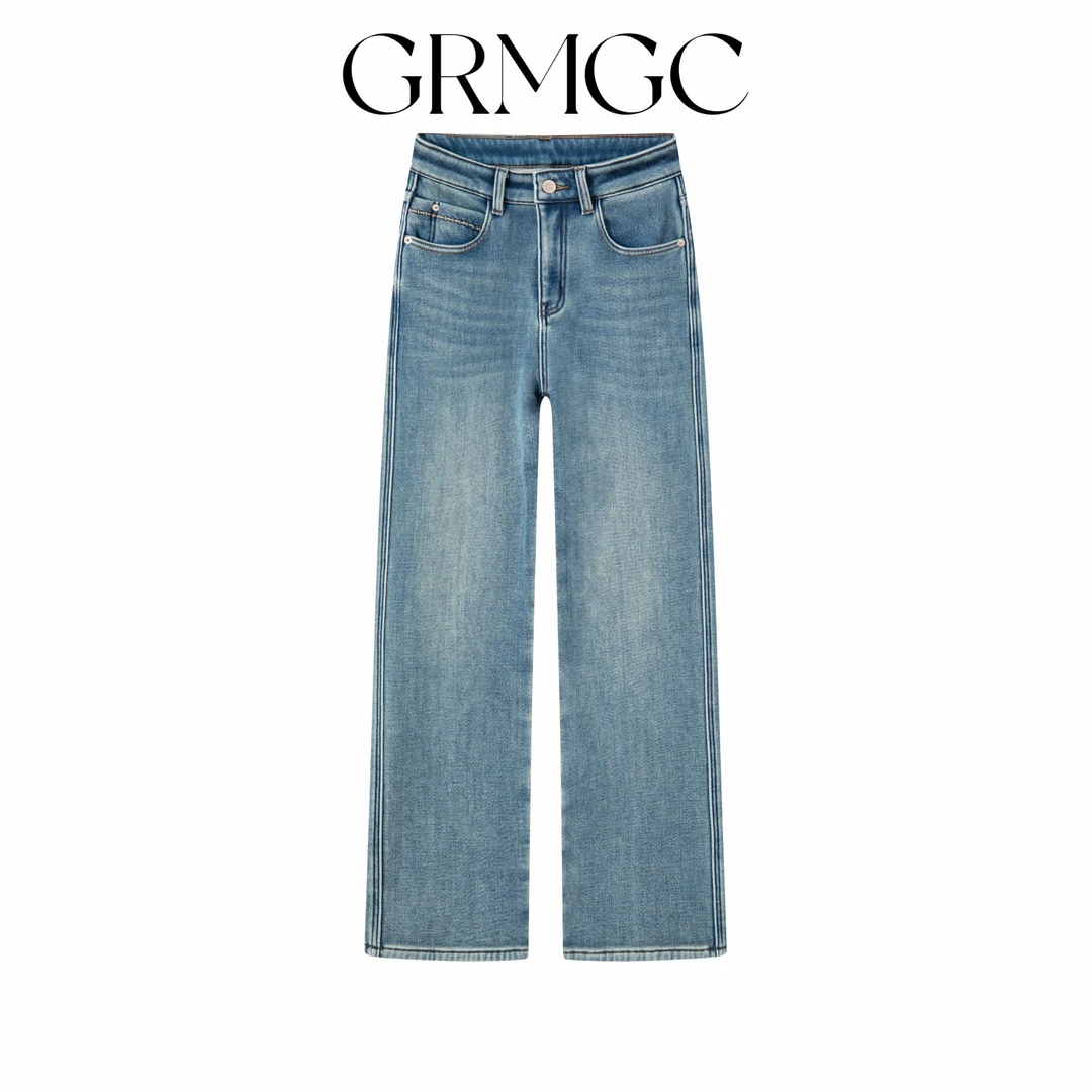 【马*拉】门店同款-春季新款浅蓝色-四面弹窄版直筒裤#6801