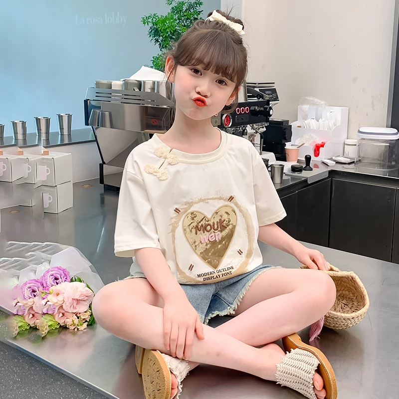 纯棉儿童套装女童夏装短袖2025夏季新款洋气韩版T恤上衣中大童中