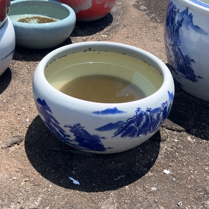 瓷片青花山水画直径24高12